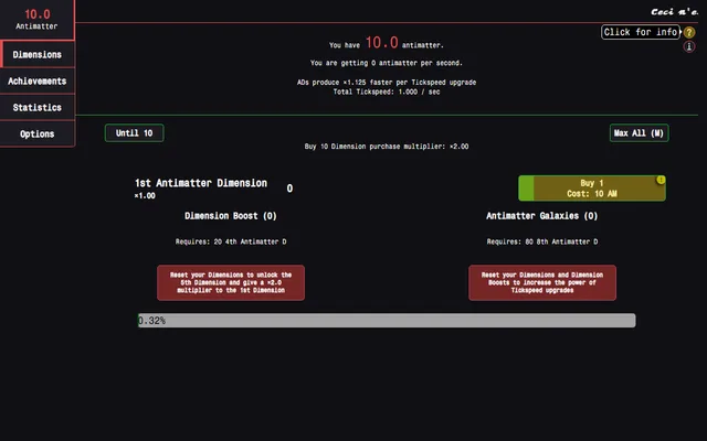 Antimatter Dimensions running in a browser