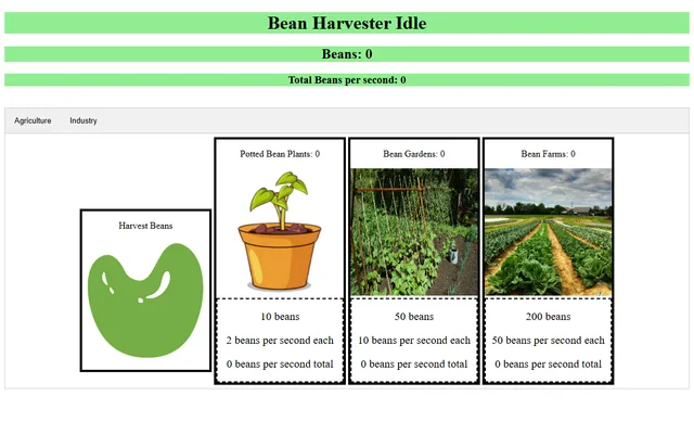 Bean Harvester running in a browser