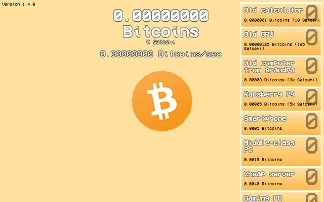 Bitcoin Clicker running in a browser