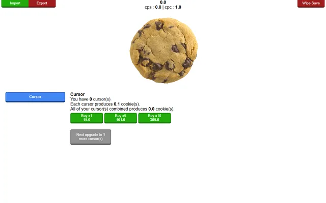 Cookie Clicker Clone running in a browser