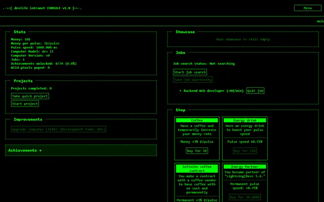 DevLife running in a browser
