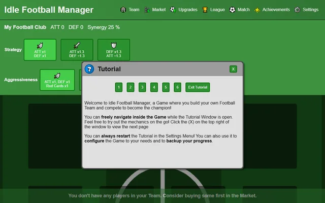 Idle Football Manager running in a browser