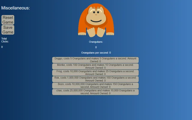 Orangutan Clicker running in a browser