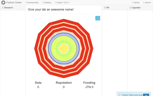Particle Clicker running in a browser