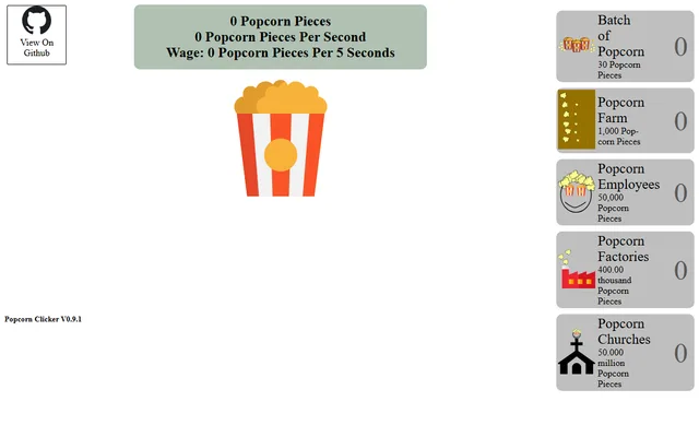 Popcorn Clicker running in a browser