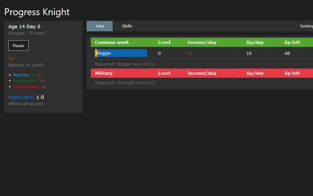 Progress Knight running in a browser
