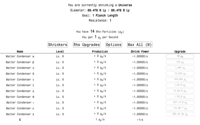 Universe Shrinker running in a browser
